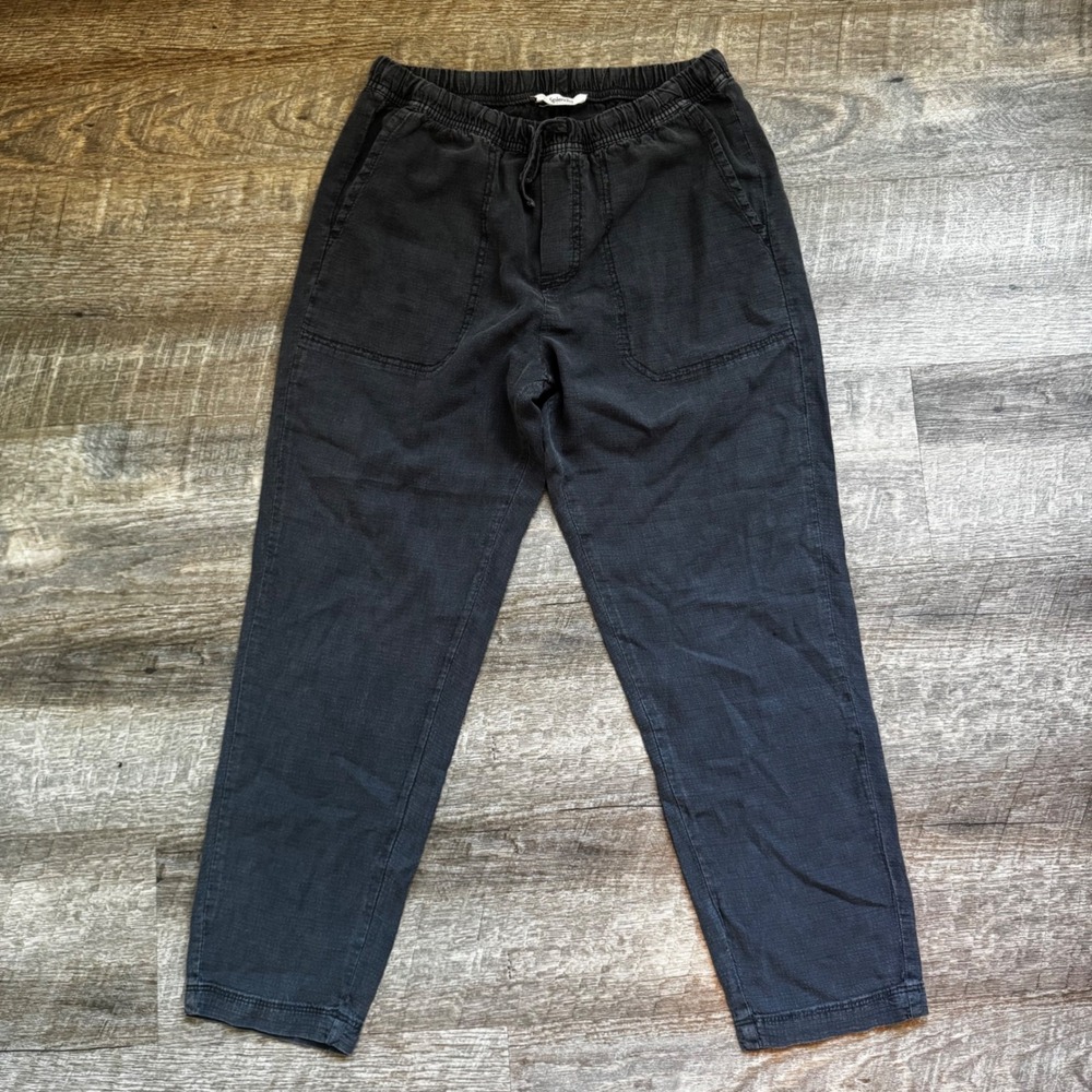 Splendid Lyocell Linen Blend Pants Small Relaxed‎ Charcoal Black Drawstring